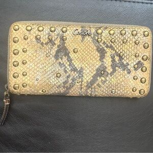 Coach Metallic Embossed Snake Print Leather Accordion Wallet with Studs
